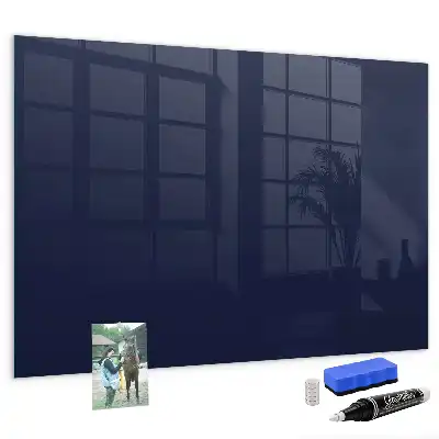 Glazen memobord met print inclusief neodymium magneten donker marineblauw