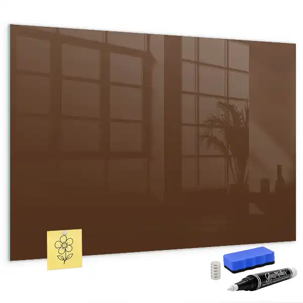 Glazen memobord met print inclusief neodymium magneten bruin