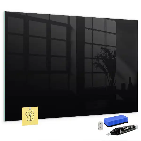 Magnetisch planbord voor de muur van bedrukt glas in het zwart