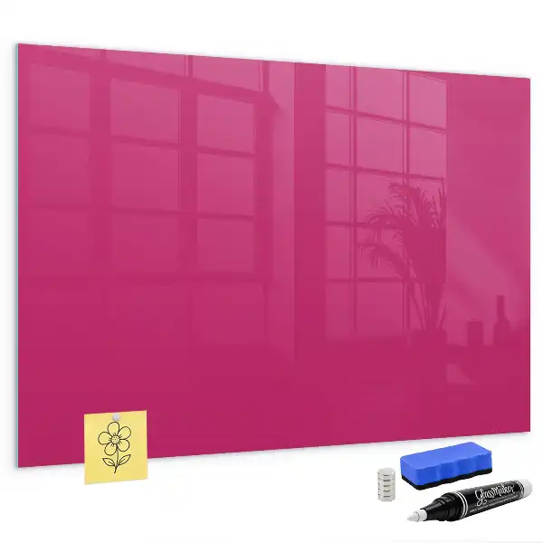 Glazen memobord met print inclusief neodymium magneten intens roze