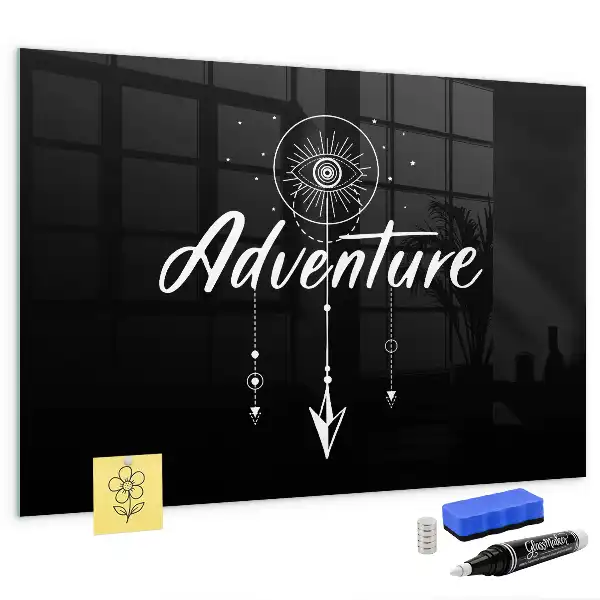 Glazen memobord met print inclusief neodymium magneten ontwerp Avontuur