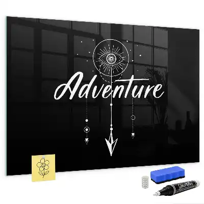 Glazen memobord met print inclusief neodymium magneten ontwerp Avontuur