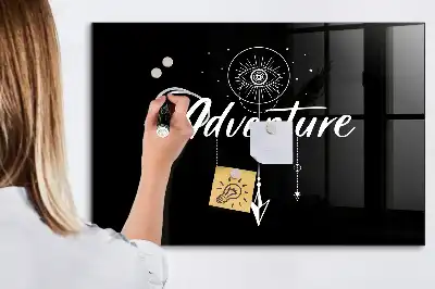 Glazen memobord met print inclusief neodymium magneten ontwerp Avontuur