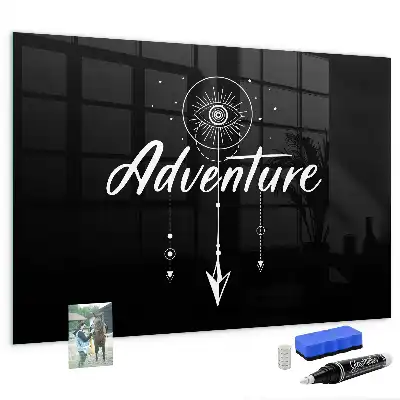 Glazen memobord met print inclusief neodymium magneten ontwerp Avontuur