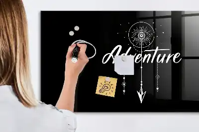 Glazen memobord met print inclusief neodymium magneten ontwerp Avontuur