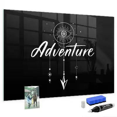 Glazen memobord met print inclusief neodymium magneten ontwerp Avontuur