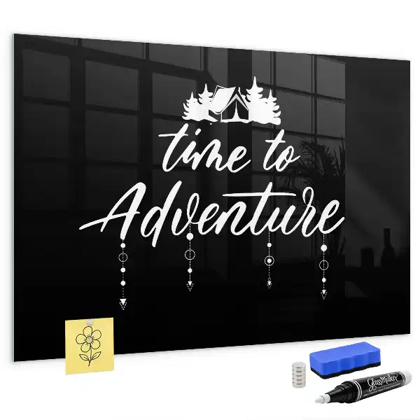 Glazen memobord met Tijd voor avontuur print inclusief neodymium magneten