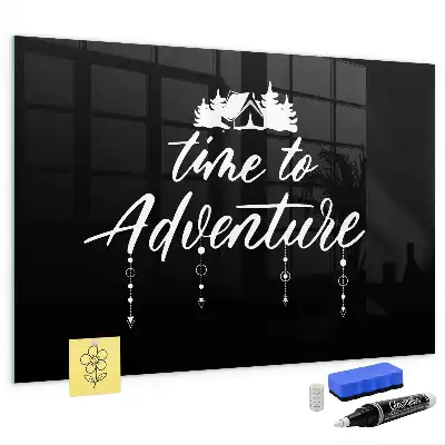 Glazen memobord met Tijd voor avontuur print inclusief neodymium magneten