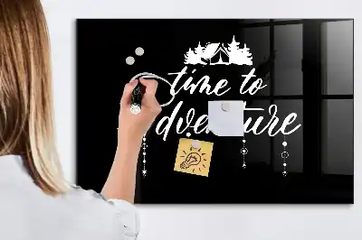 Glazen memobord met Tijd voor avontuur print inclusief neodymium magneten