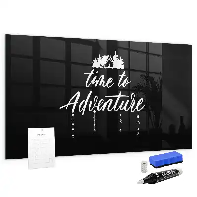 Glazen memobord met Tijd voor avontuur print inclusief neodymium magneten