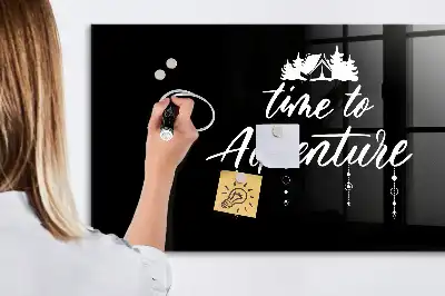 Glazen memobord met Tijd voor avontuur print inclusief neodymium magneten