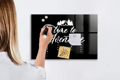 Glazen memobord met Tijd voor avontuur print inclusief neodymium magneten