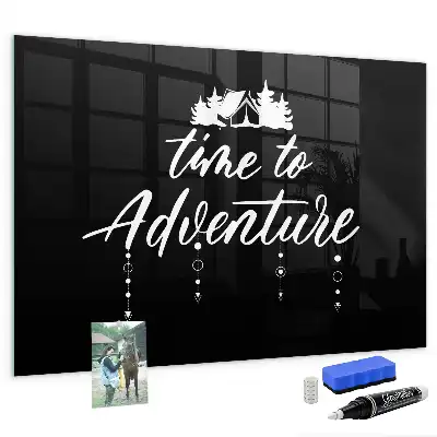 Glazen memobord met Tijd voor avontuur print inclusief neodymium magneten