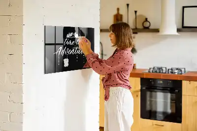 Glazen memobord met Tijd voor avontuur print inclusief neodymium magneten