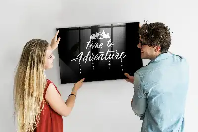 Glazen memobord met Tijd voor avontuur print inclusief neodymium magneten