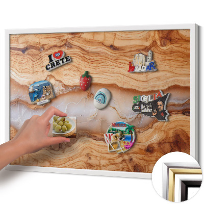Magnetisch bord met witte rand Houtstructuur met hars
