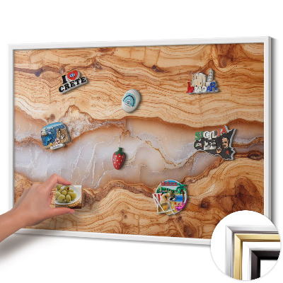Magnetisch bord met witte rand Houtstructuur met hars