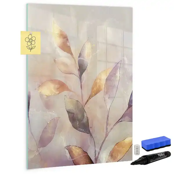 Magnetisch glazen memobord voor aan de muur met aquarel planten design