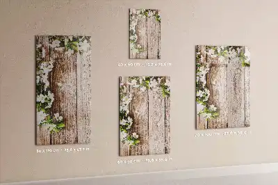 Glazen magneetbord met decoratieve print van bloemen op houten planken