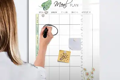 Magnetisch glazen memobord voor aan de muur met maaltijdplanner ontwerp