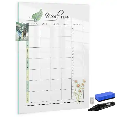 Magnetisch glazen memobord voor aan de muur met maaltijdplanner ontwerp
