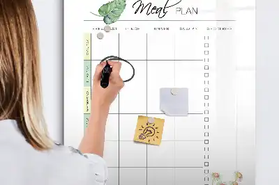 Magnetisch glazen memobord voor aan de muur met maaltijdplanner ontwerp
