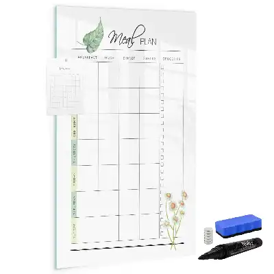 Magnetisch glazen memobord voor aan de muur met maaltijdplanner ontwerp