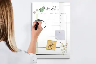 Magnetisch glazen memobord voor aan de muur met maaltijdplanner ontwerp