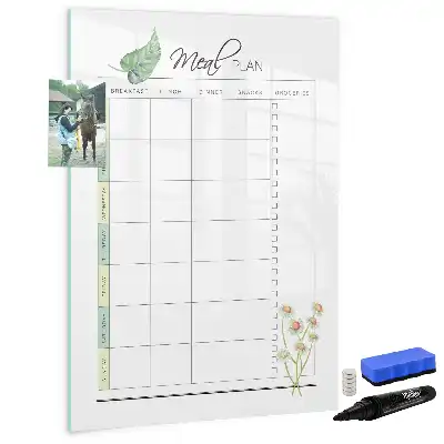 Magnetisch glazen memobord voor aan de muur met maaltijdplanner ontwerp