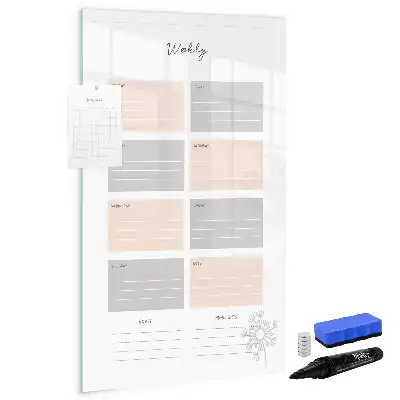 Weekplanner glazen magneetbord met decoratieve print