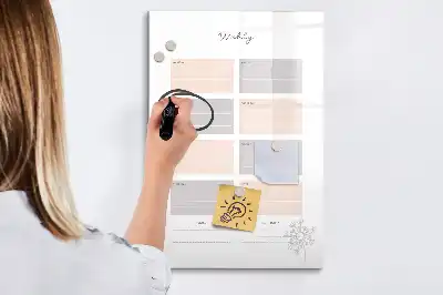 Weekplanner glazen magneetbord met decoratieve print