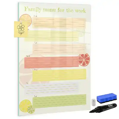Glazen magneetbord met decoratieve print menuplanner