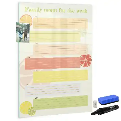 Glazen magneetbord met decoratieve print menuplanner