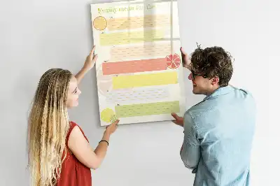 Glazen magneetbord met decoratieve print menuplanner