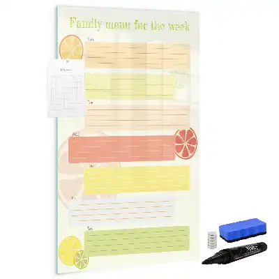 Glazen magneetbord met decoratieve print menuplanner