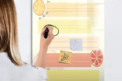 Glazen magneetbord met decoratieve print menuplanner