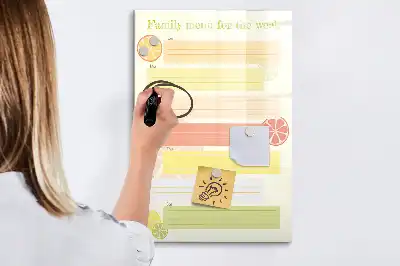 Glazen magneetbord met decoratieve print menuplanner