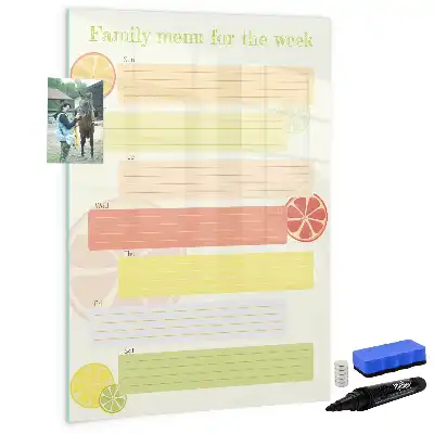 Glazen magneetbord met decoratieve print menuplanner