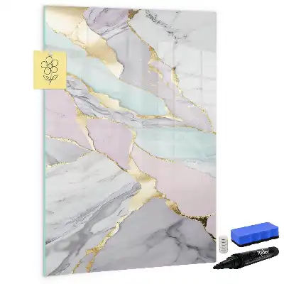 Magnetisch glazen memobord voor aan de muur met decoratief marmerdesign