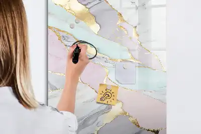 Magnetisch glazen memobord voor aan de muur met decoratief marmerdesign