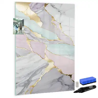 Magnetisch glazen memobord voor aan de muur met decoratief marmerdesign
