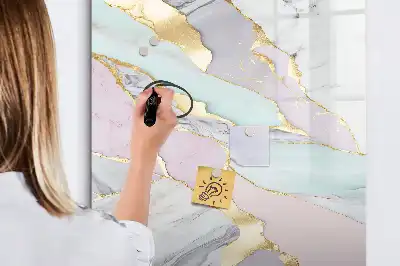 Magnetisch glazen memobord voor aan de muur met decoratief marmerdesign