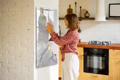Magnetisch glazen memobord voor aan de muur met decoratief marmerdesign