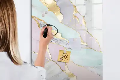 Magnetisch glazen memobord voor aan de muur met decoratief marmerdesign