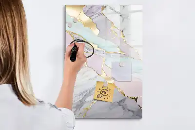 Magnetisch glazen memobord voor aan de muur met decoratief marmerdesign
