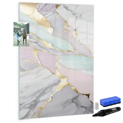 Magnetisch glazen memobord voor aan de muur met decoratief marmerdesign