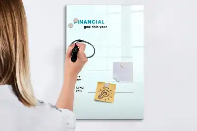 Financiële planner magnetisch memobord van glas voor aan de muur