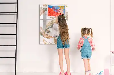 Magnetisch memobord van glas met vogelveren patroon
