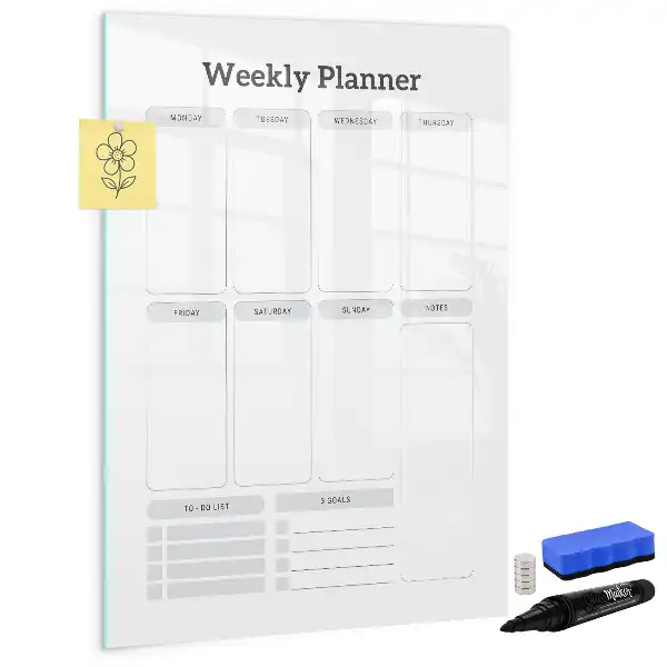Weekplanner glazen magneetbord met decoratieve print
