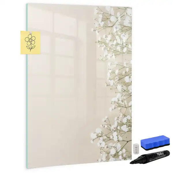 Magnetisch glazen memobord voor aan de muur subtiele bloemen